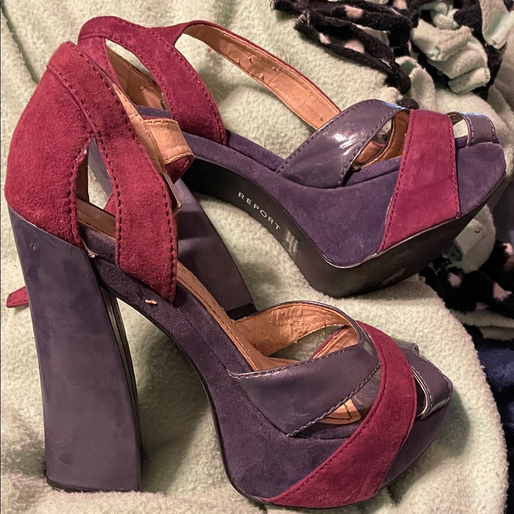 Report Burgundy and Purple Platform Heels